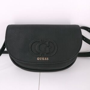 GUESS Calebra Mini Convertible Crossbody Handbag Black Logo Gold Snap